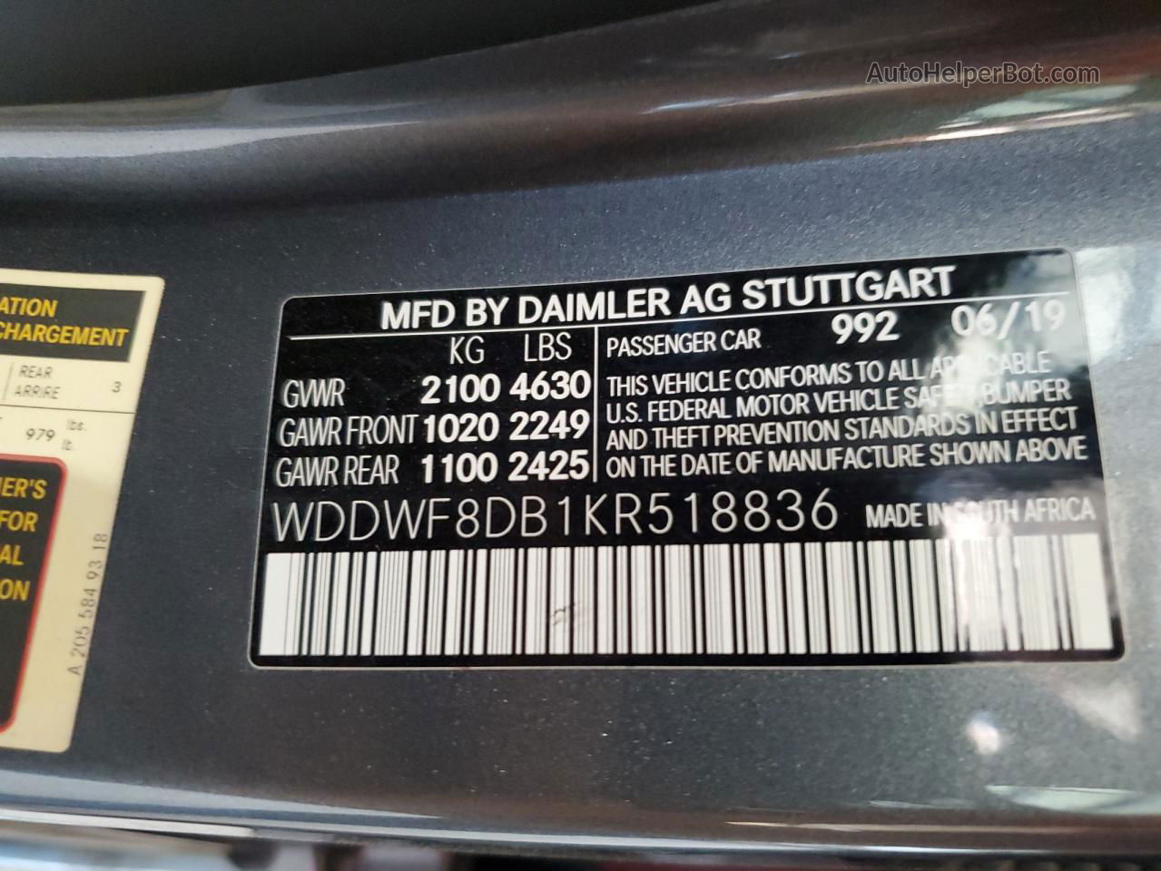 2019 Mercedes-benz C 300 Gray vin: WDDWF8DB1KR518836