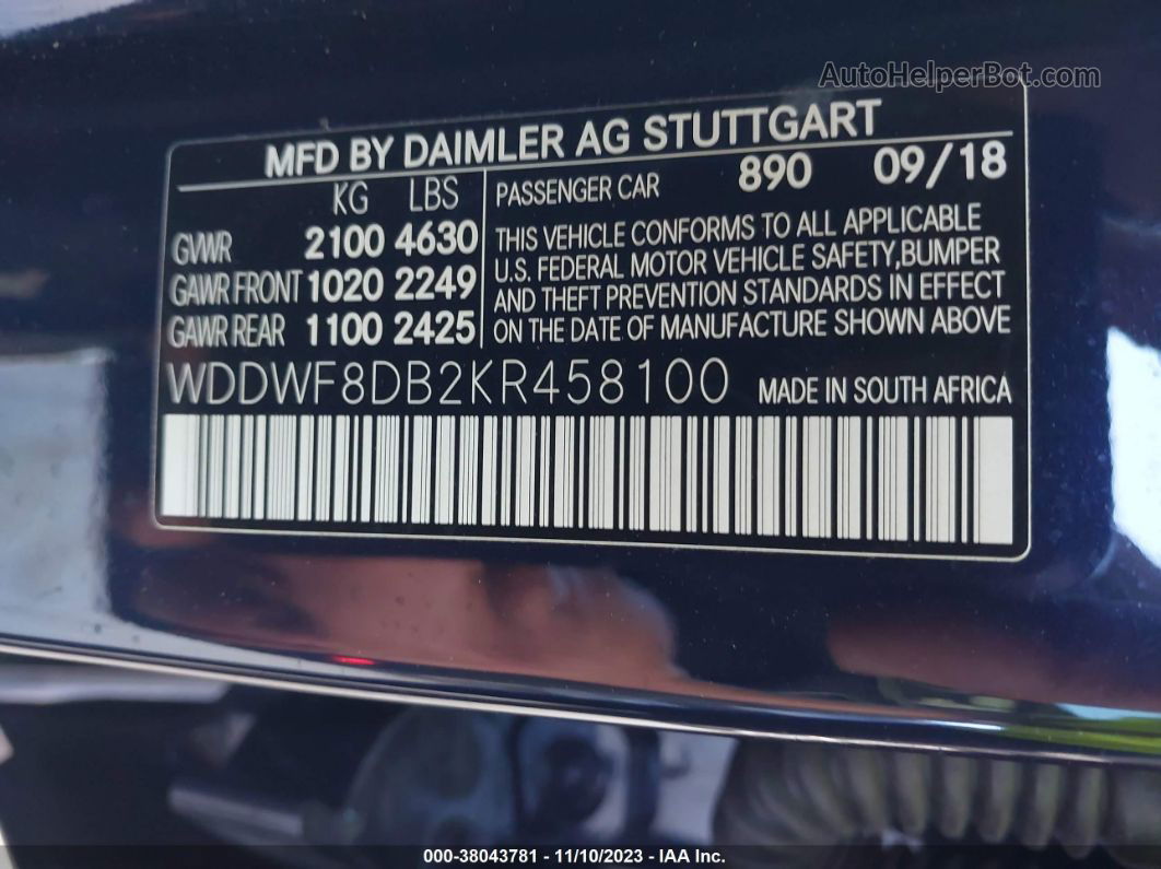 2019 Mercedes-benz C 300 Черный vin: WDDWF8DB2KR458100