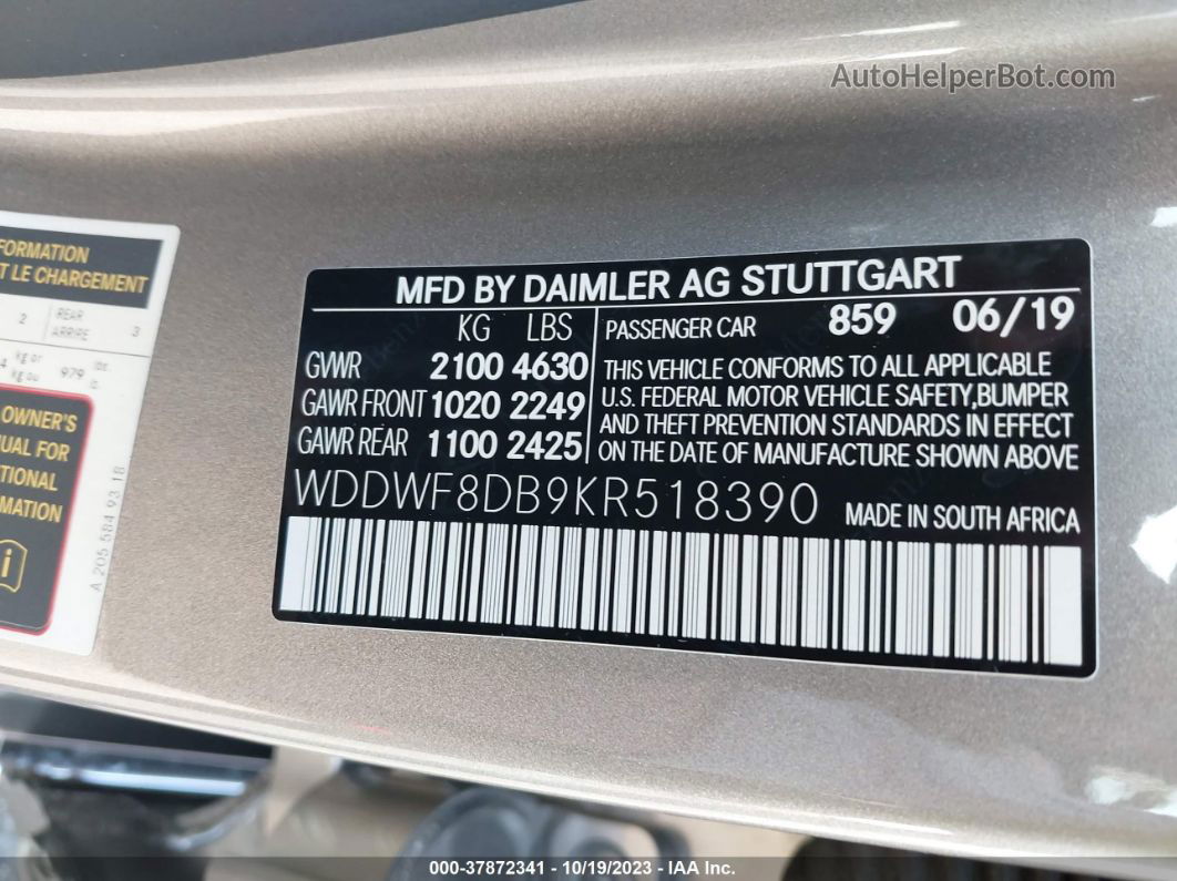 2019 Mercedes-benz C-class C 300 Шампань vin: WDDWF8DB9KR518390