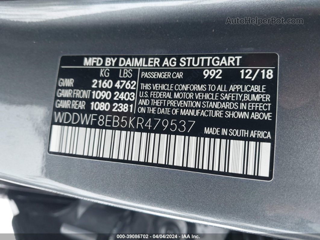 2019 Mercedes-benz C 300 4matic Gray vin: WDDWF8EB5KR479537