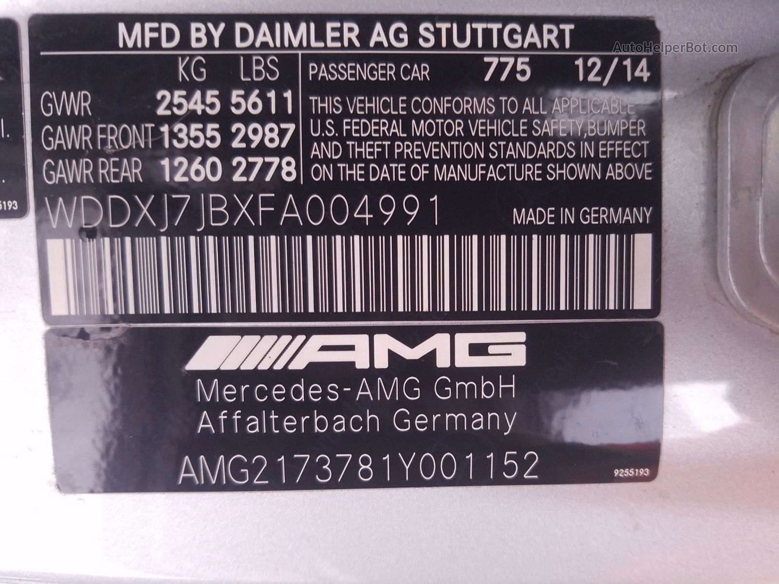2015 Mercedes-benz S 63 Amg Silver vin: WDDXJ7JBXFA004991