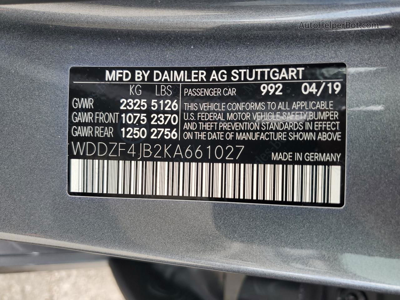 2019 Mercedes-benz E 300 Gray vin: WDDZF4JB2KA661027