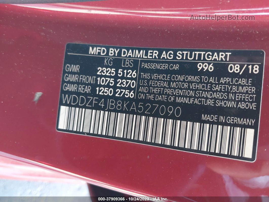 2019 Mercedes-benz E-class E 300 Red vin: WDDZF4JB8KA527090