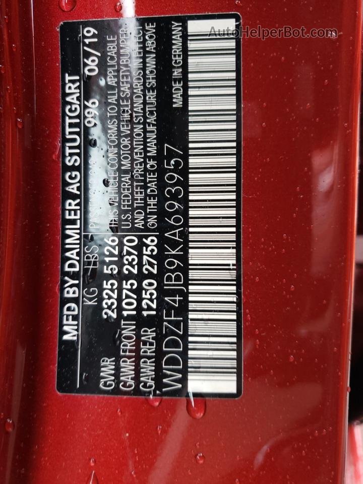 2019 Mercedes-benz E 300 Красный vin: WDDZF4JB9KA693957