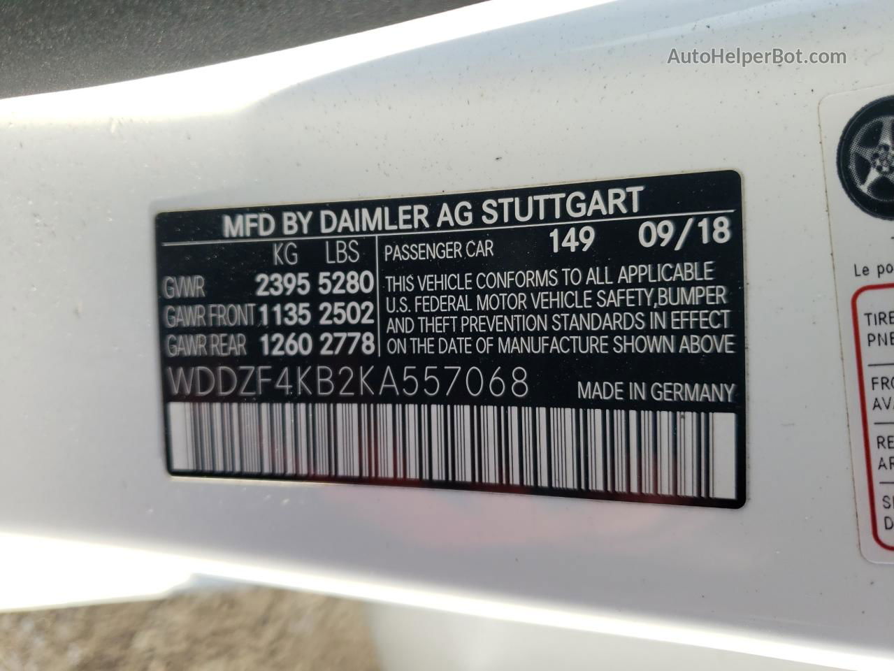 2019 Mercedes-benz E 300 4matic Белый vin: WDDZF4KB2KA557068