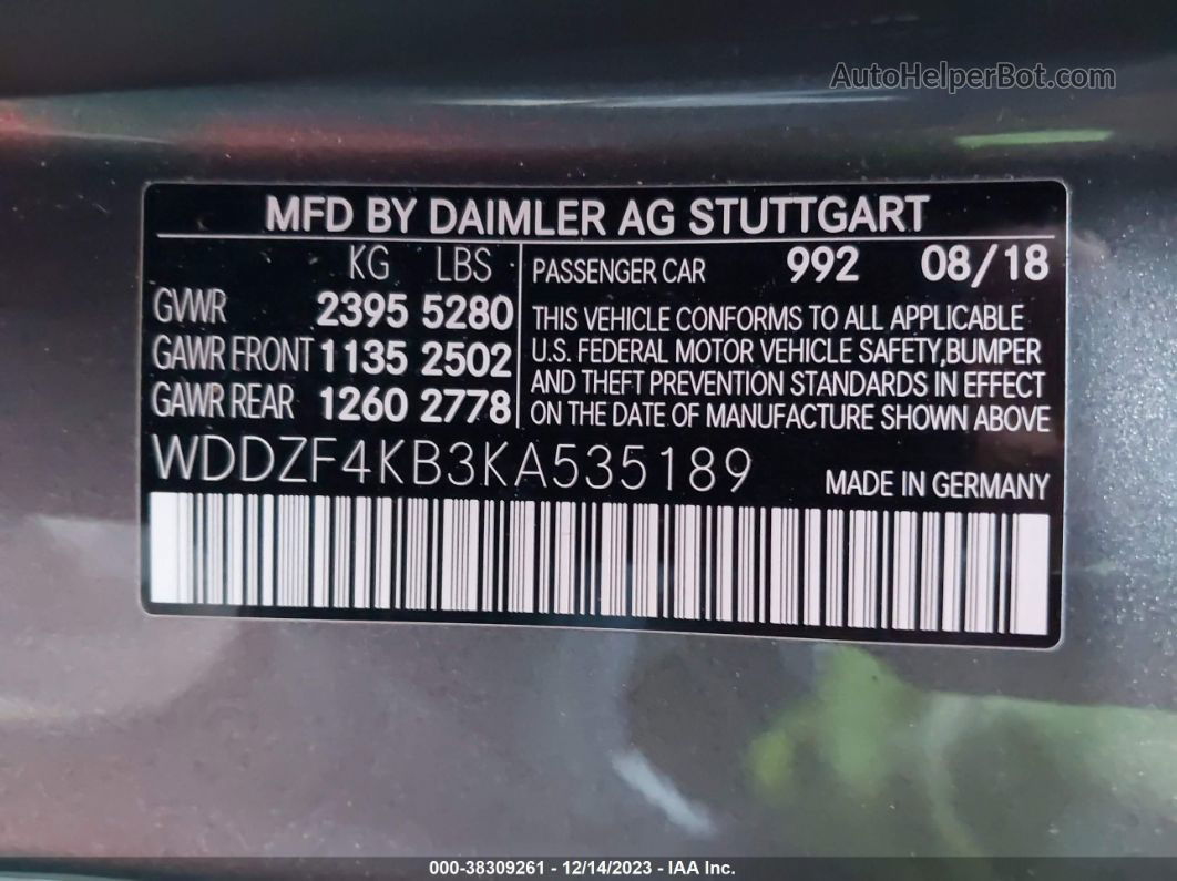 2019 Mercedes-benz E 300 4matic Gray vin: WDDZF4KB3KA535189