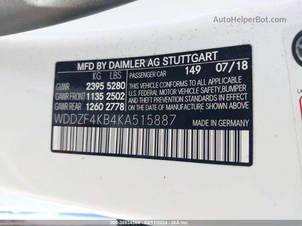 2019 Mercedes-benz E 300 4matic White vin: WDDZF4KB4KA515887