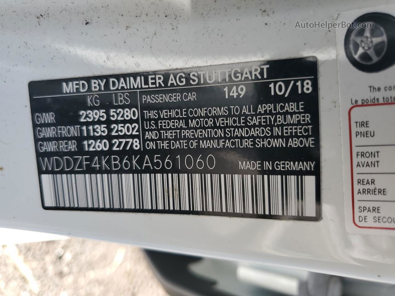 2019 Mercedes-benz E 300 4matic Белый vin: WDDZF4KB6KA561060