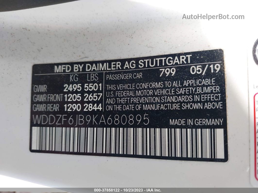 2019 Mercedes-benz E-class E 450 White vin: WDDZF6JB9KA680895