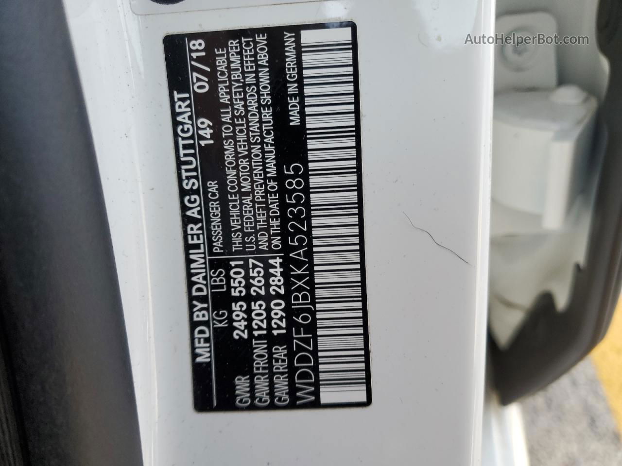 2019 Mercedes-benz E 450 4matic Белый vin: WDDZF6JBXKA523585