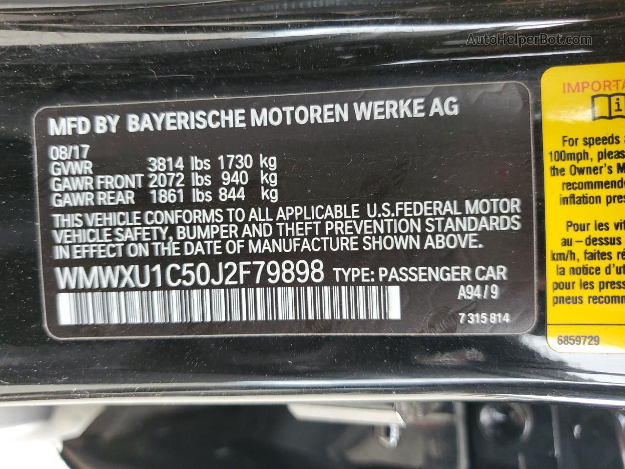 2018 Mini Cooper  Black vin: WMWXU1C50J2F79898