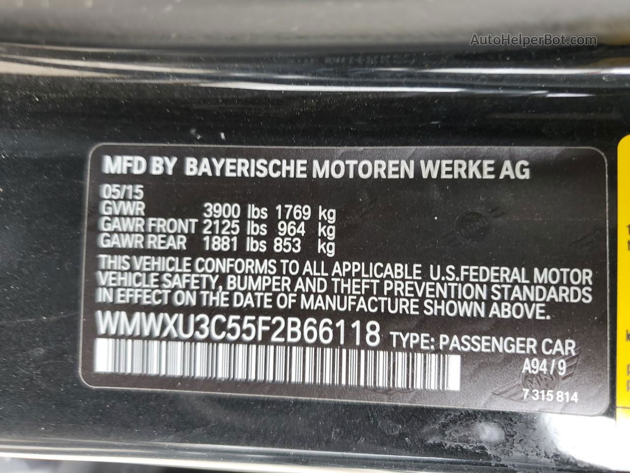 2015 Mini Cooper S Black vin: WMWXU3C55F2B66118