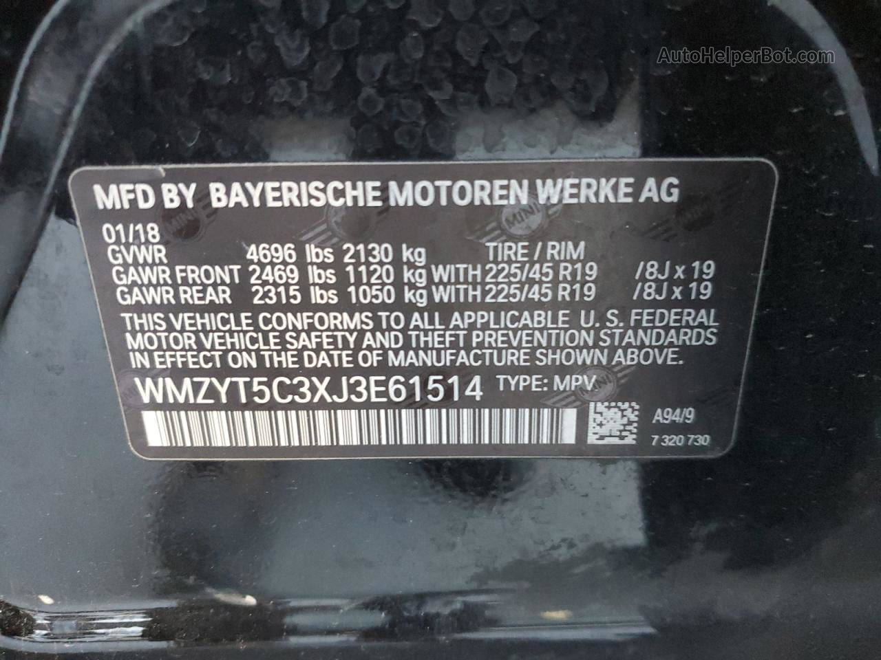 2018 Mini Cooper S Countryman All4 Black vin: WMZYT5C3XJ3E61514