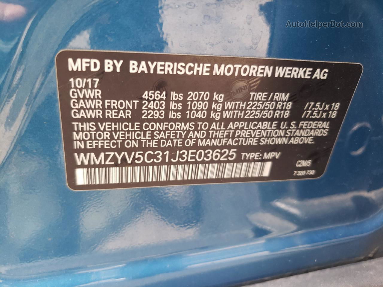 2018 Mini Cooper Countryman All4 Синий vin: WMZYV5C31J3E03625