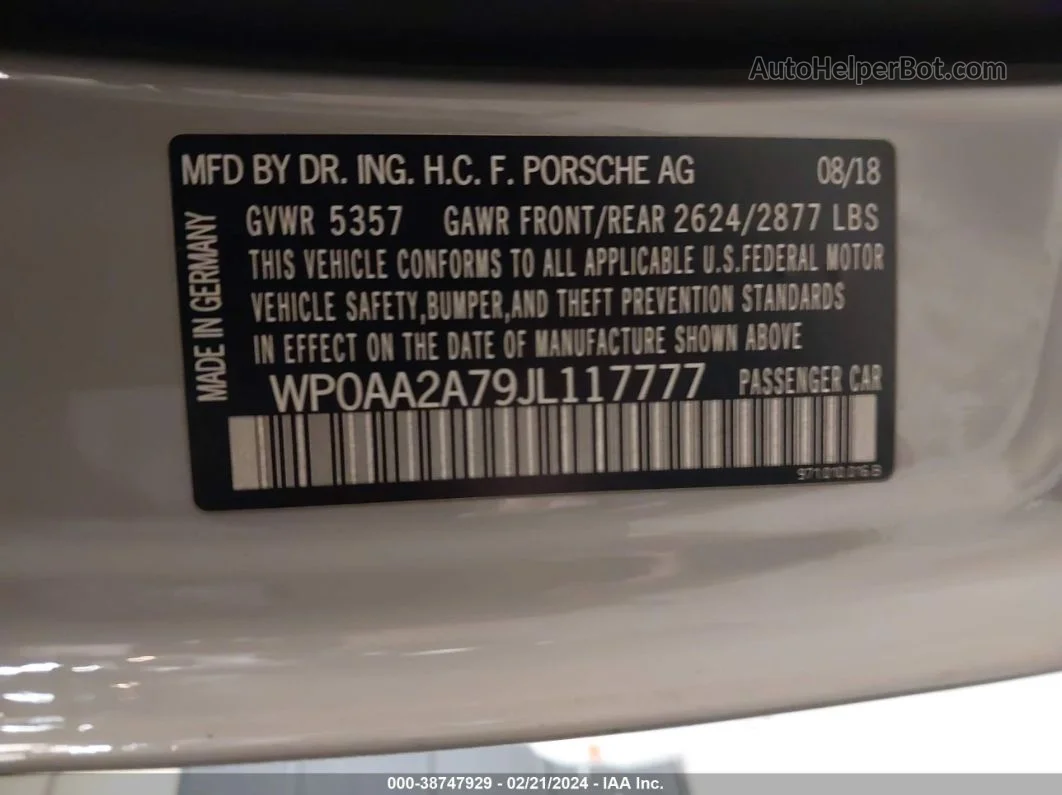 2018 Porsche Panamera 4 Серый vin: WP0AA2A79JL117777