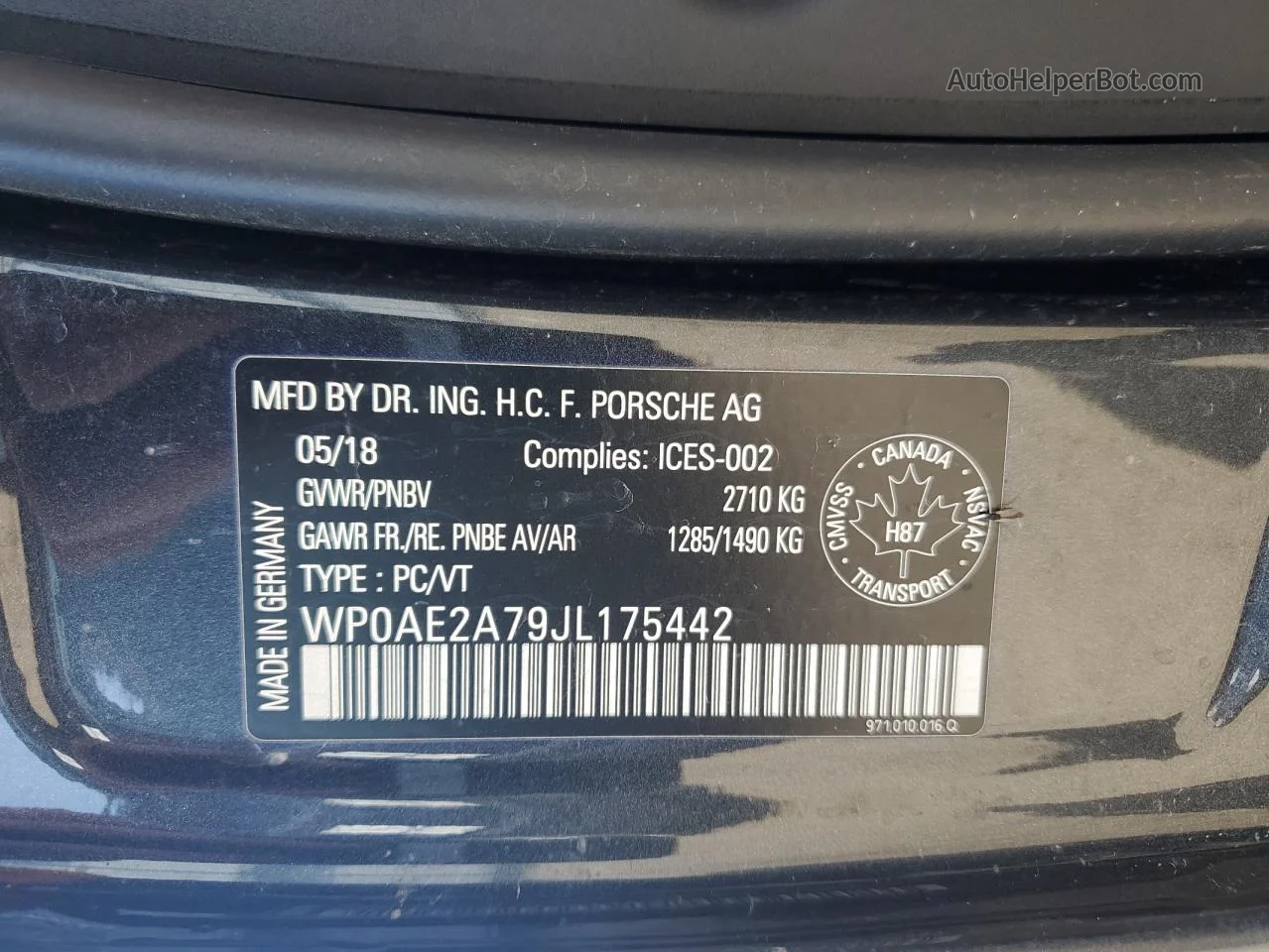 2018 Porsche Panamera 4 E-hybrid Charcoal vin: WP0AE2A79JL175442