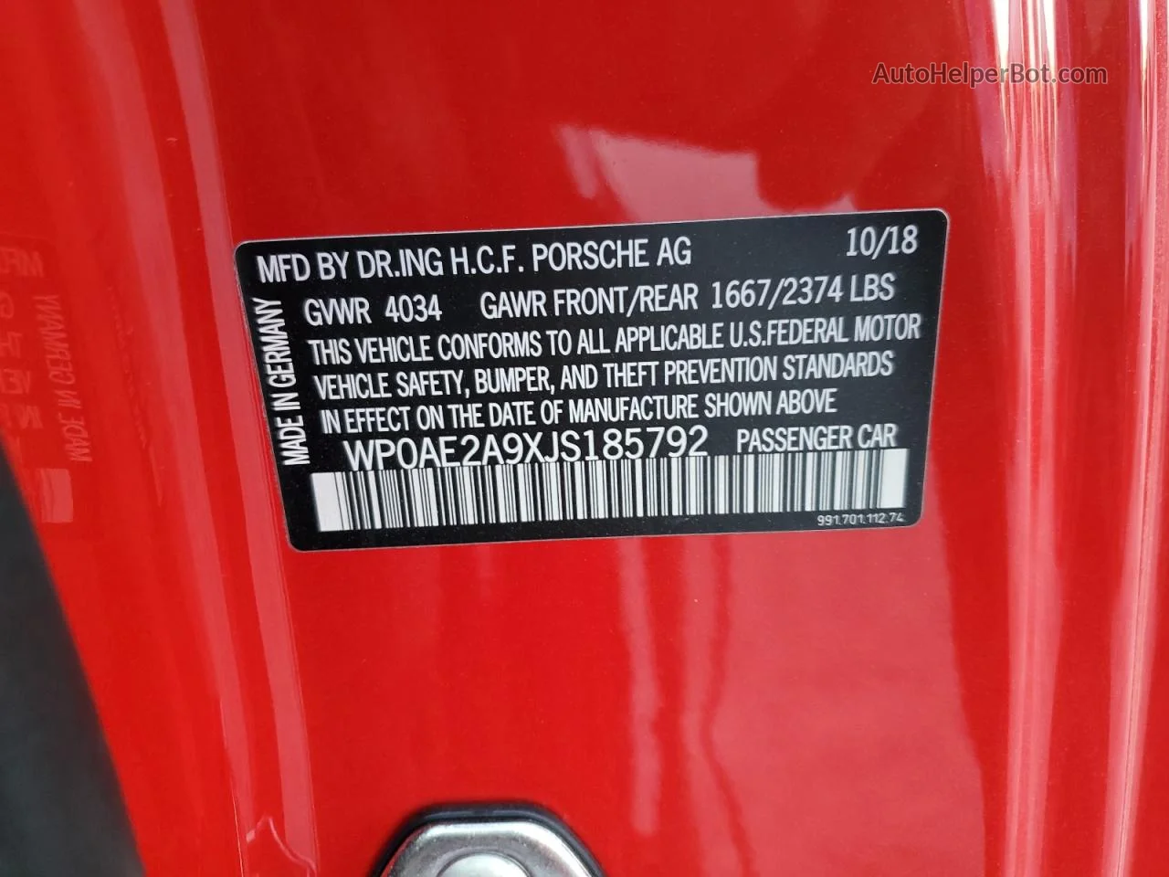 2018 Porsche 911 Gt2 Rs Red vin: WP0AE2A9XJS185792