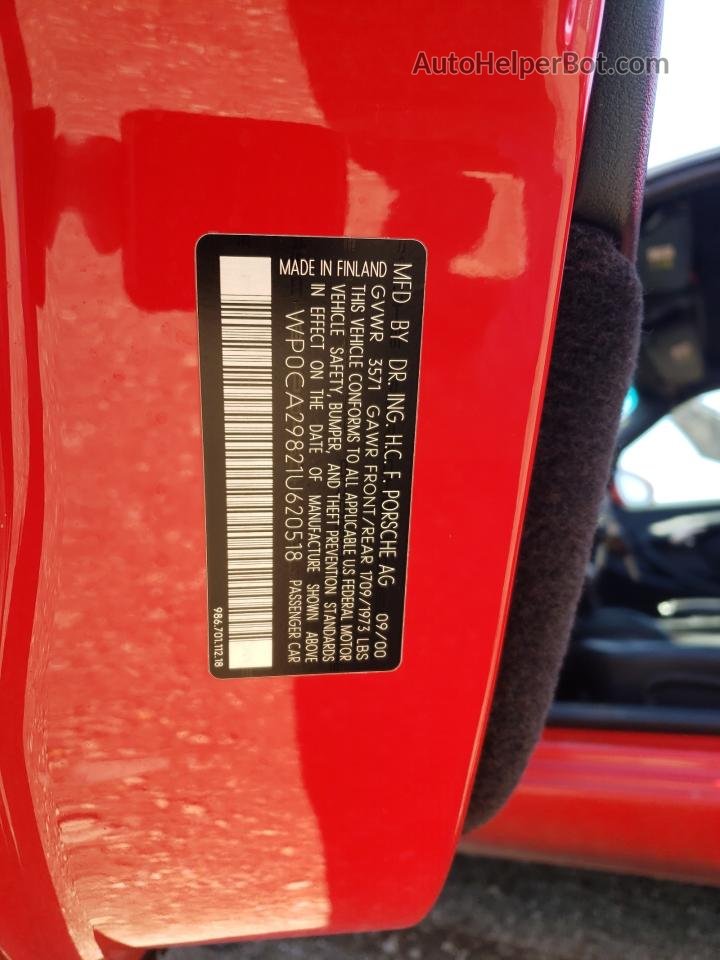 2001 Porsche Boxster  Red vin: WP0CA29821U620518