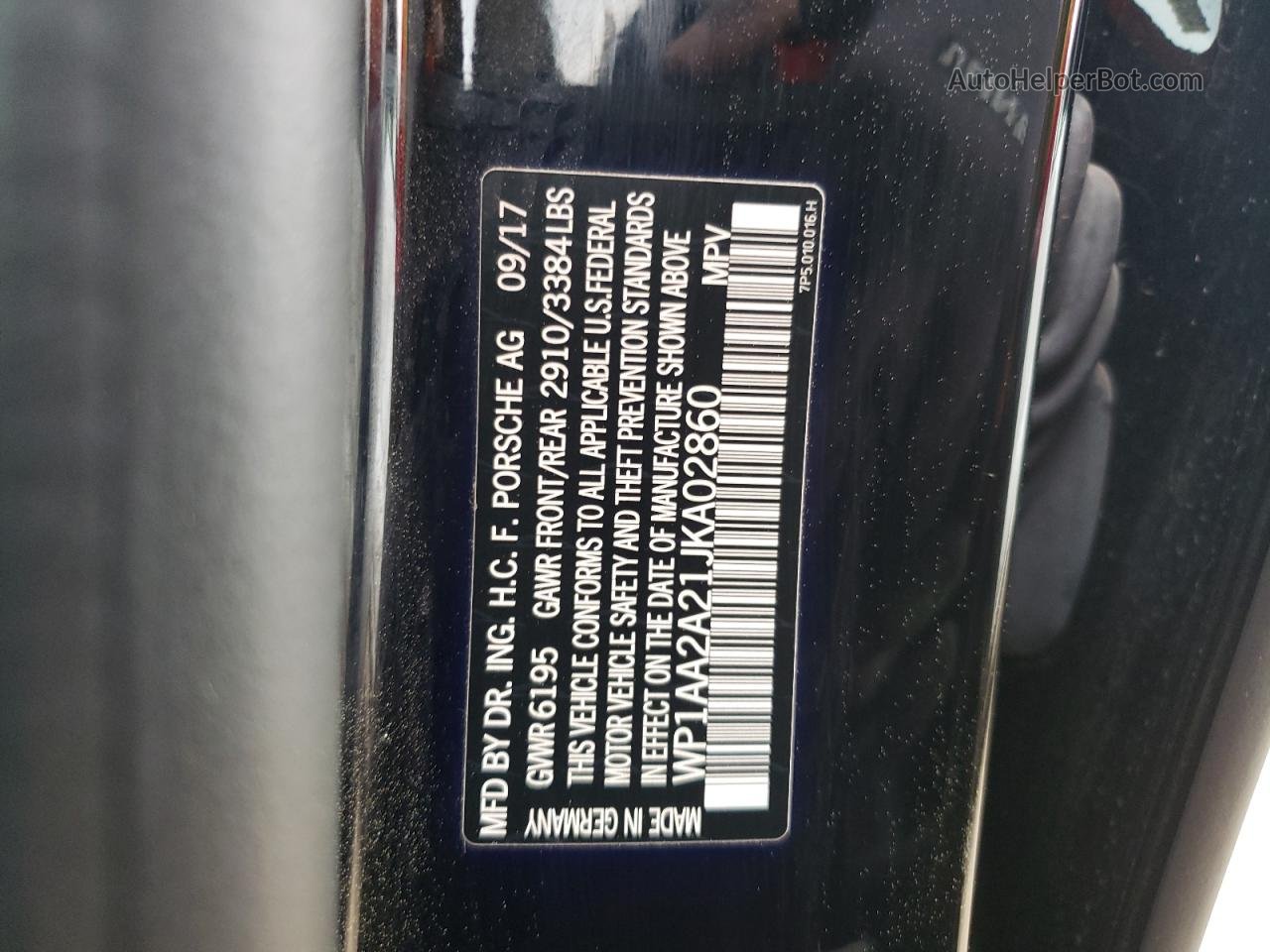 2018 Porsche Cayenne  Черный vin: WP1AA2A21JKA02860
