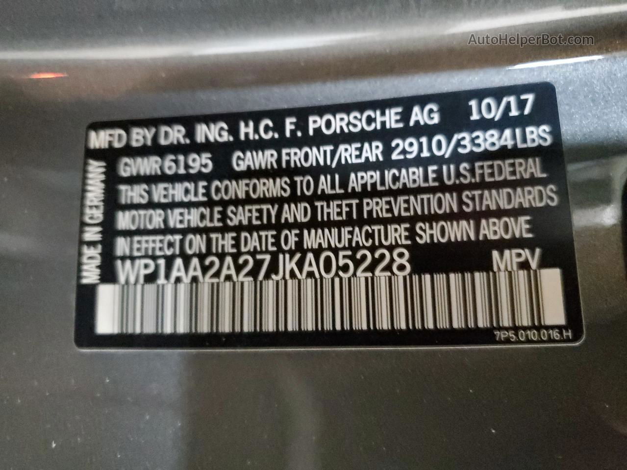 2018 Porsche Cayenne  Gray vin: WP1AA2A27JKA05228