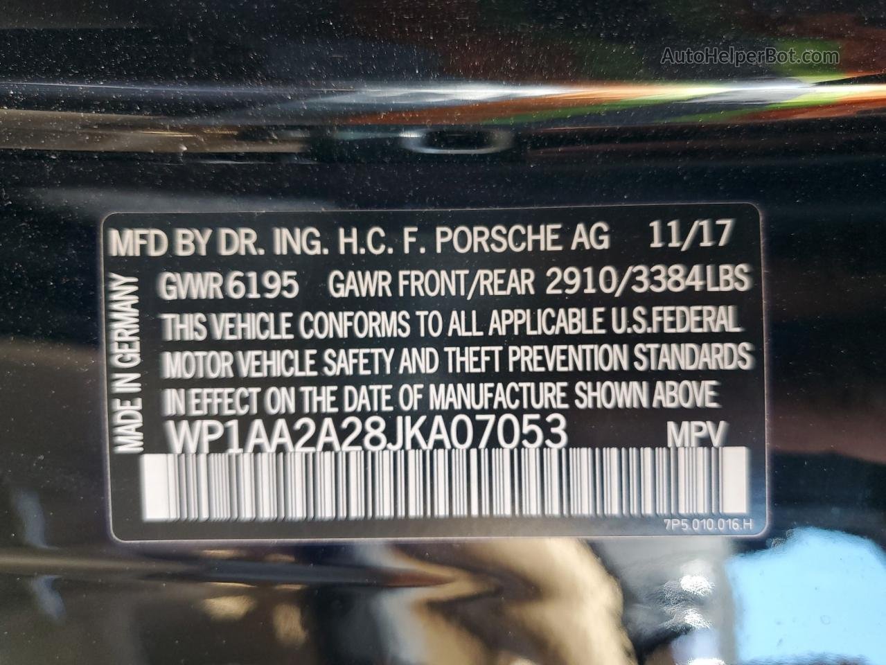 2018 Porsche Cayenne  Черный vin: WP1AA2A28JKA07053
