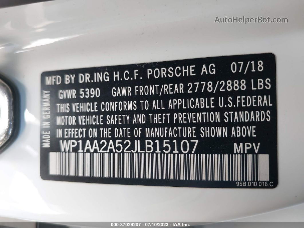 2018 Porsche Macan   White vin: WP1AA2A52JLB15107