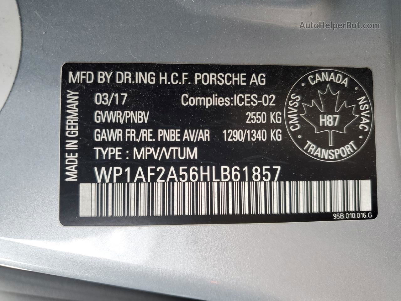 2017 Porsche Macan Turbo Серебряный vin: WP1AF2A56HLB61857