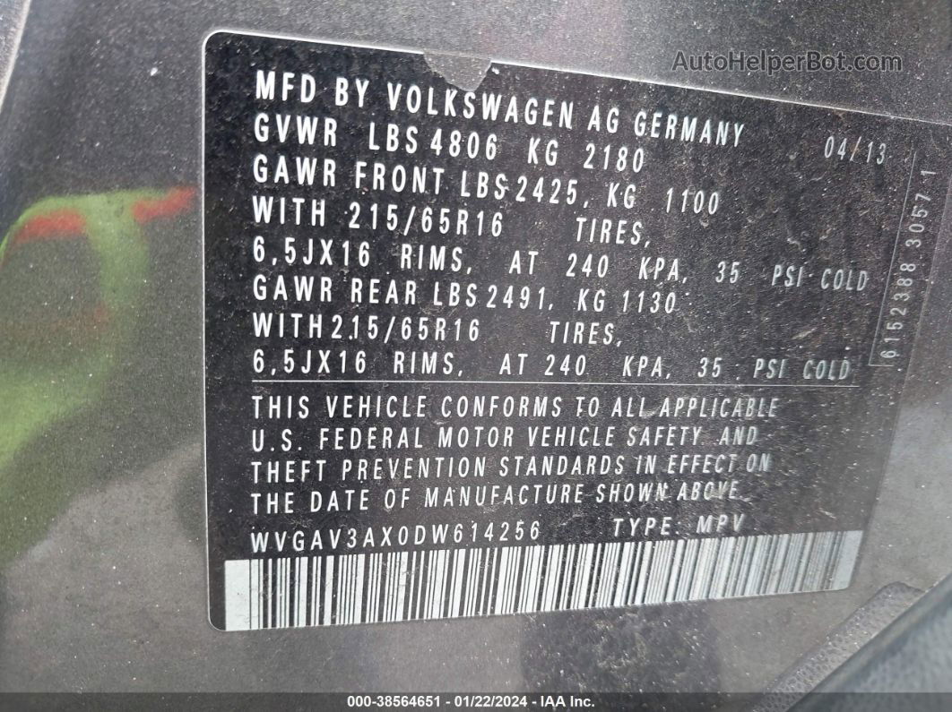 2013 Volkswagen Tiguan S Gray vin: WVGAV3AX0DW614256