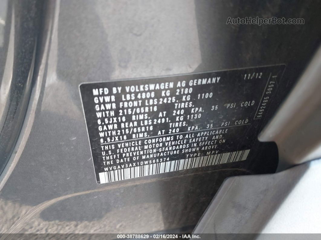 2013 Volkswagen Tiguan S Gray vin: WVGAV3AX1DW565374