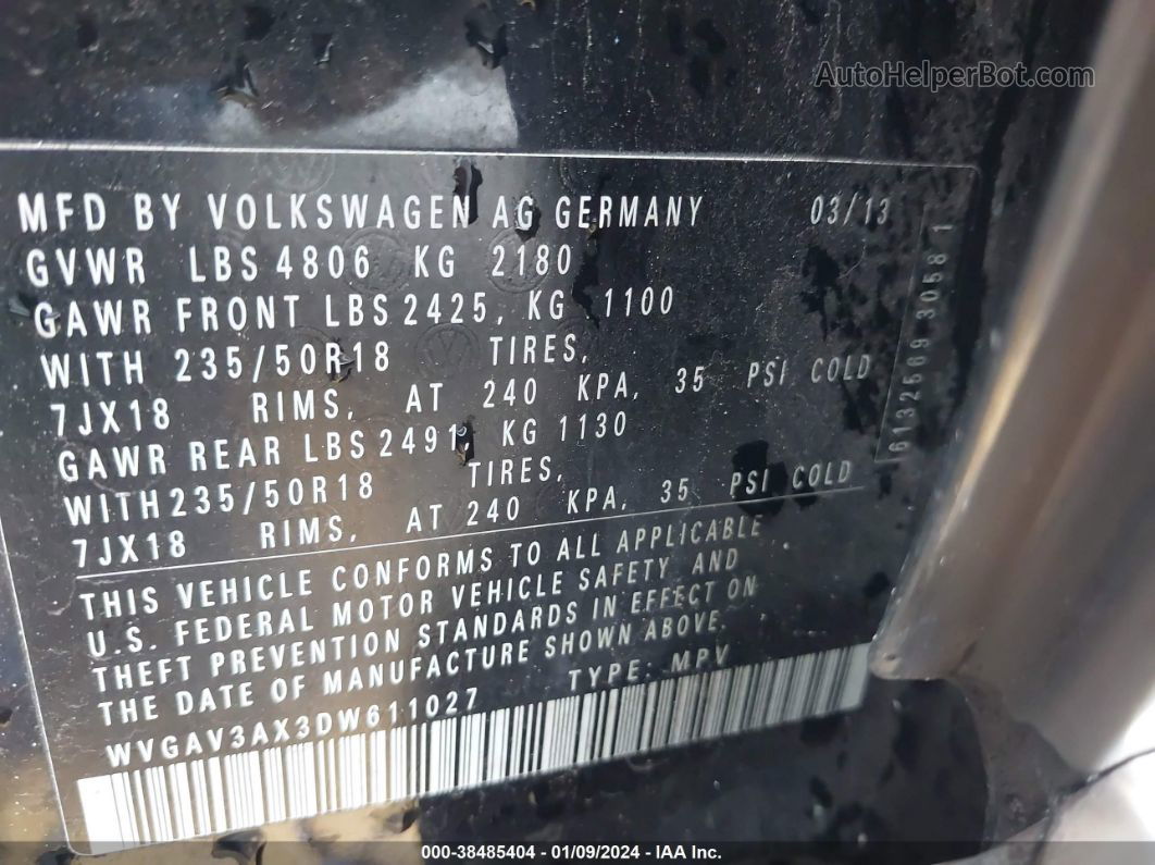 2013 Volkswagen Tiguan Se Черный vin: WVGAV3AX3DW611027