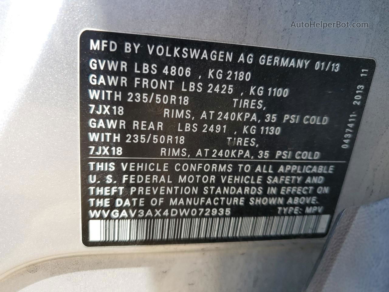 2013 Volkswagen Tiguan S Gray vin: WVGAV3AX4DW072935