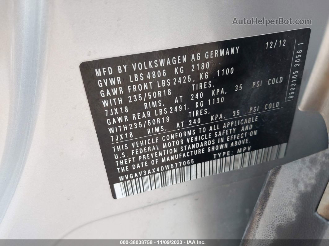 2013 Volkswagen Tiguan Se Silver vin: WVGAV3AX4DW577065