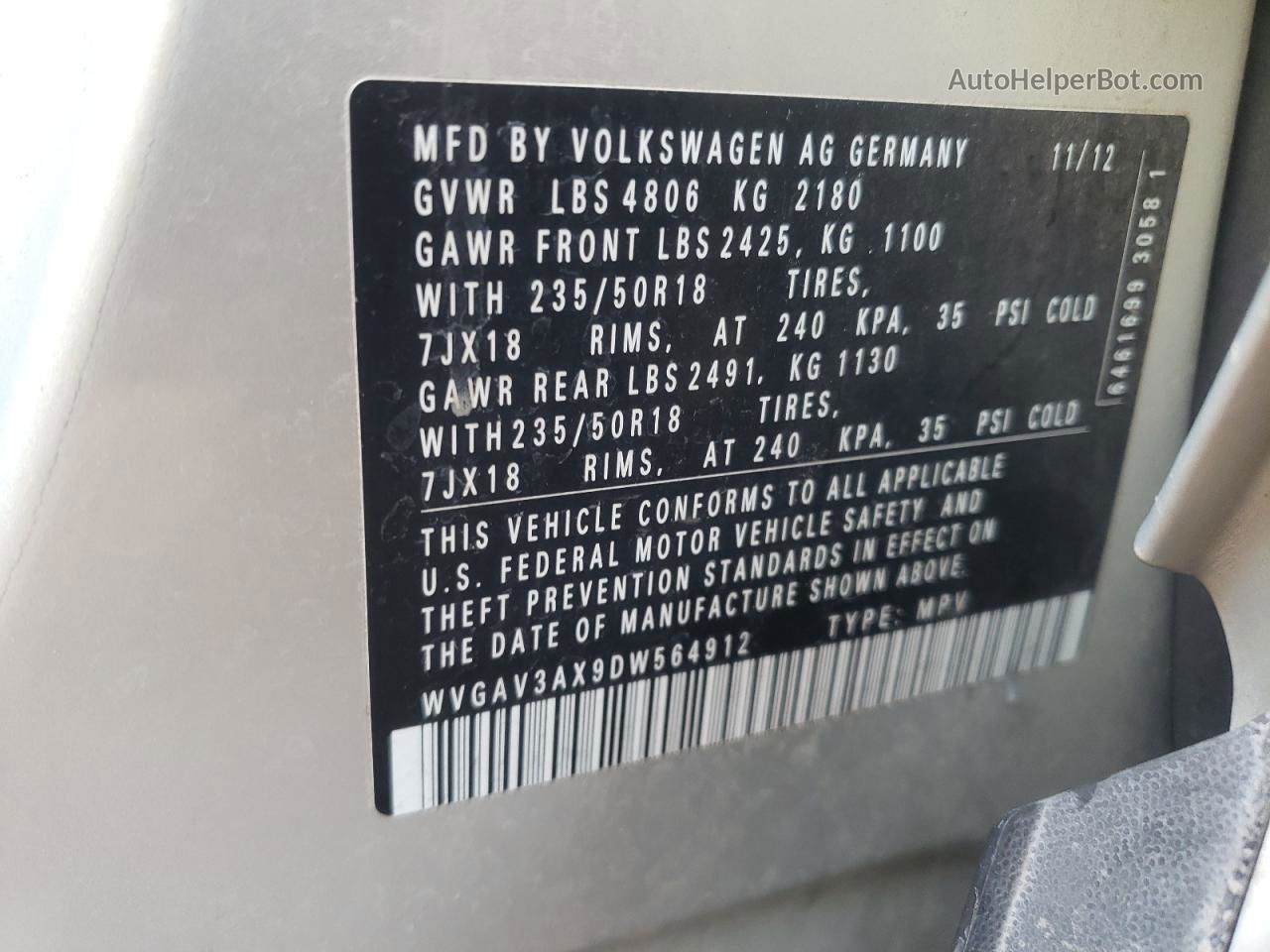 2013 Volkswagen Tiguan S Silver vin: WVGAV3AX9DW564912