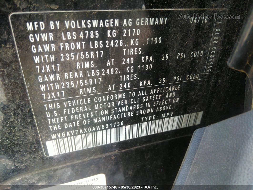 2010 Volkswagen Tiguan Wolfsburg Edition Черный vin: WVGAV7AX0AW531736