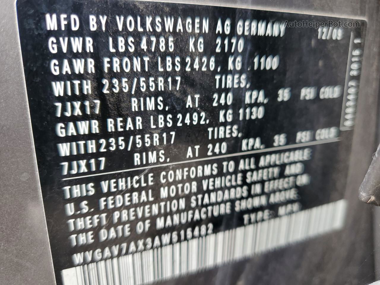 2010 Volkswagen Tiguan S Gray vin: WVGAV7AX3AW515482