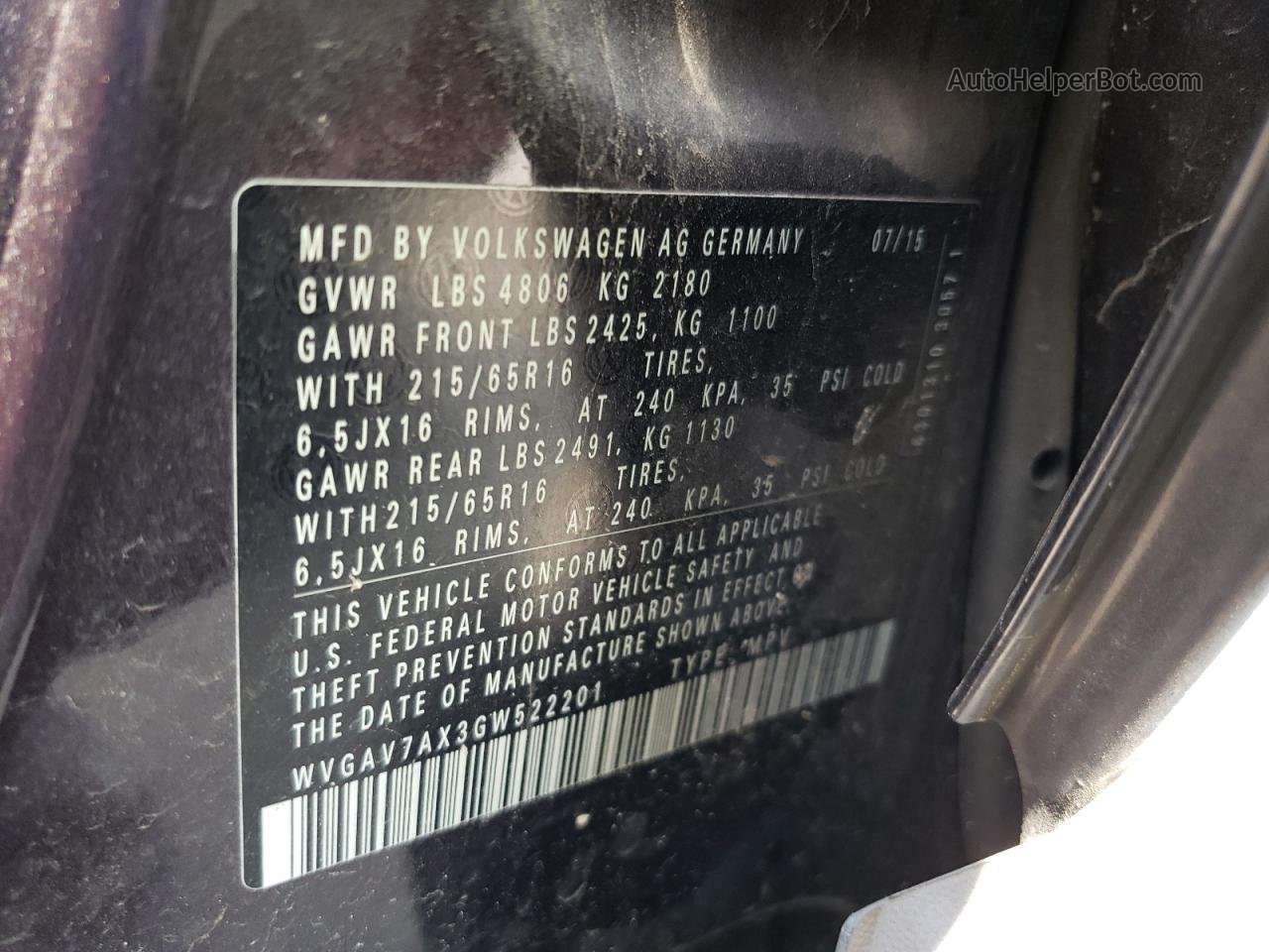 2016 Volkswagen Tiguan S Черный vin: WVGAV7AX3GW522201