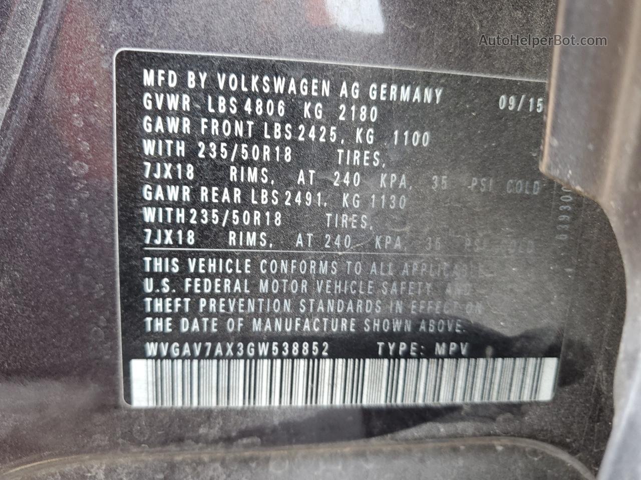 2016 Volkswagen Tiguan S Серый vin: WVGAV7AX3GW538852