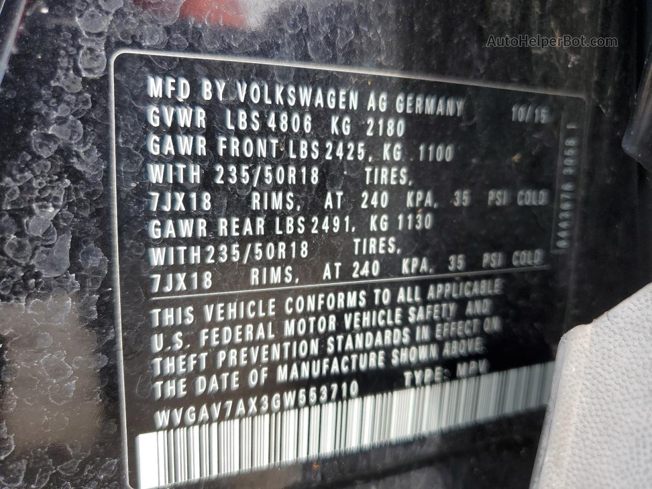2016 Volkswagen Tiguan S Черный vin: WVGAV7AX3GW553710