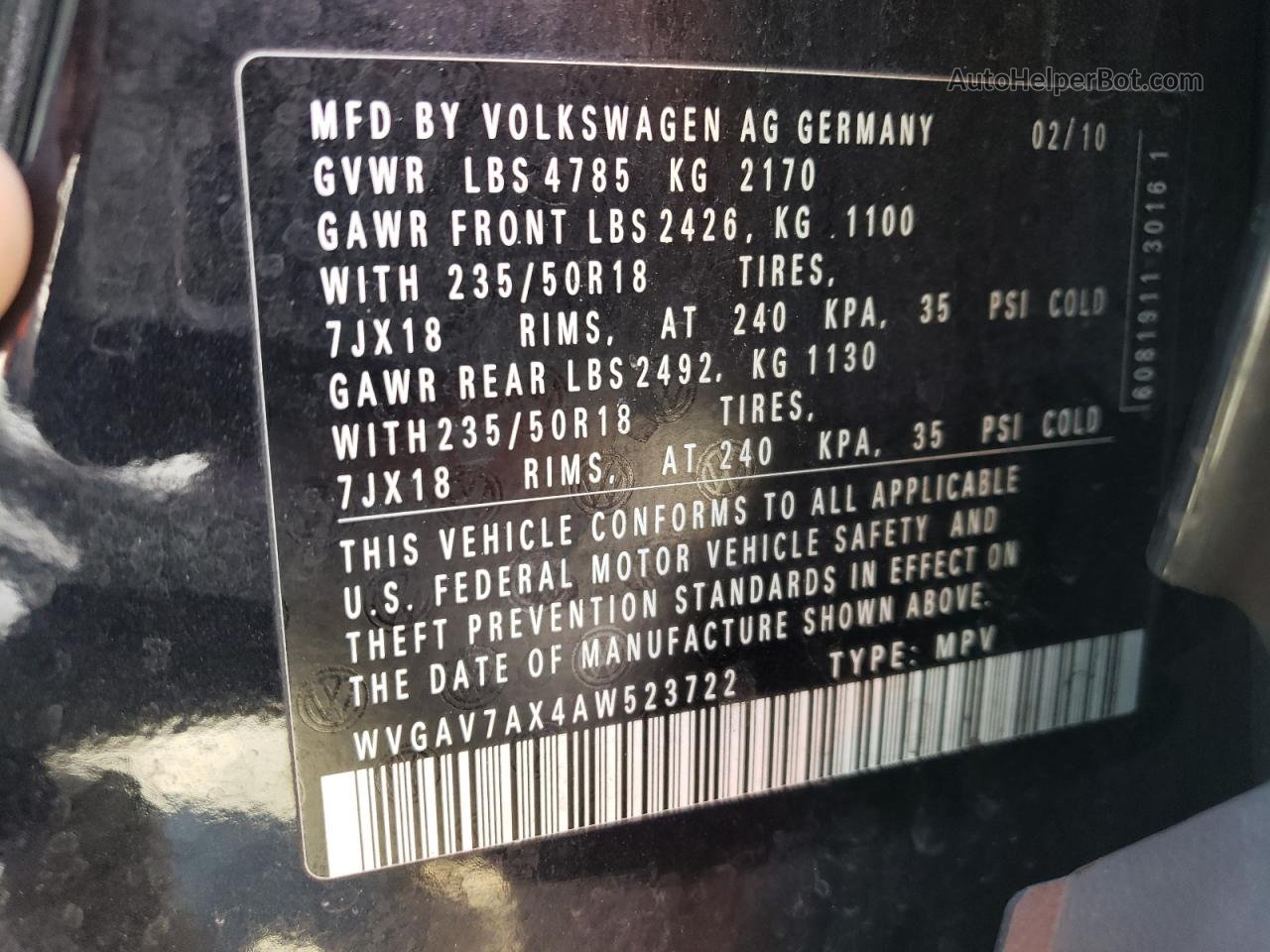 2010 Volkswagen Tiguan S Черный vin: WVGAV7AX4AW523722