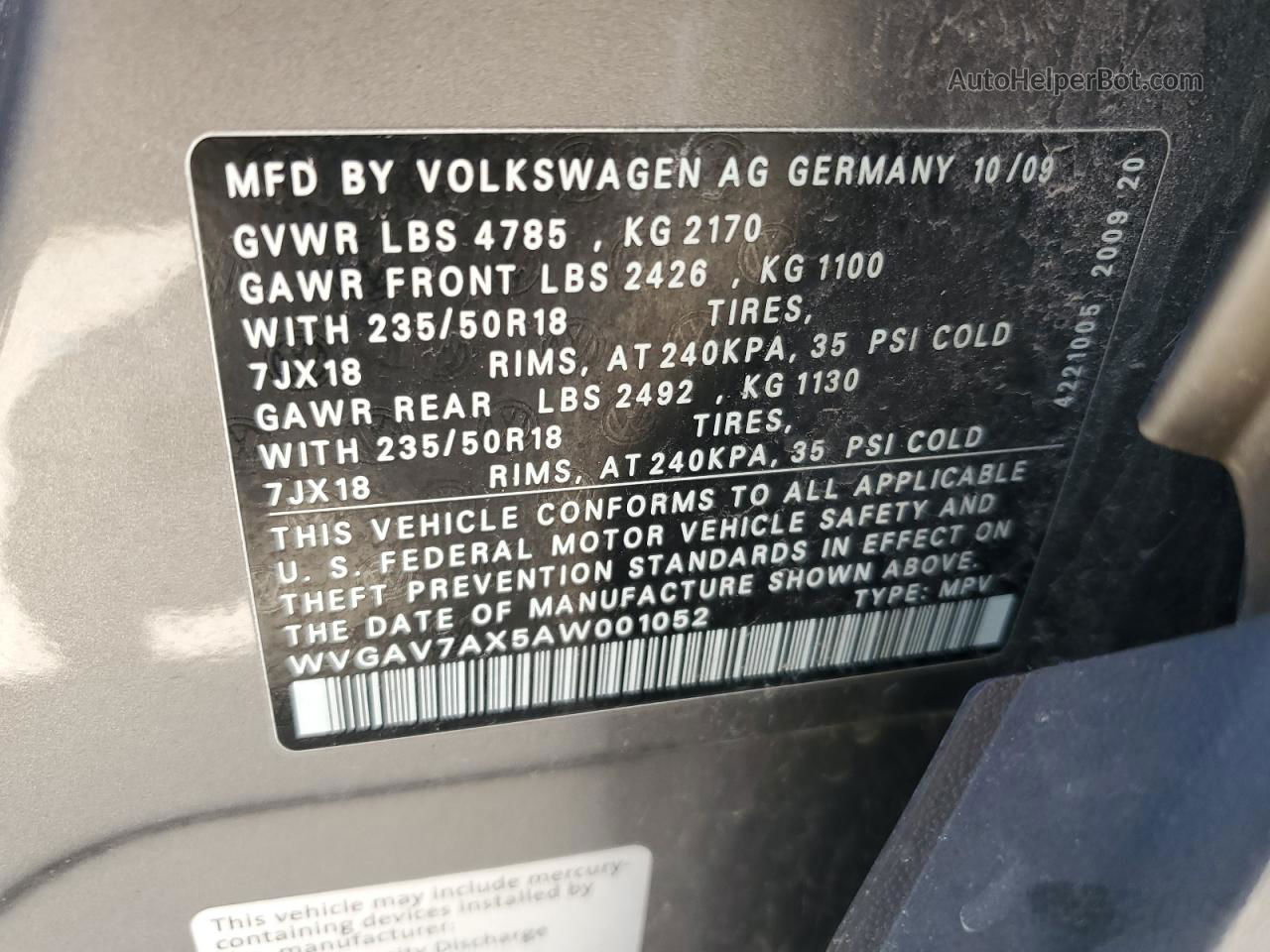 2010 Volkswagen Tiguan S Gray vin: WVGAV7AX5AW001052