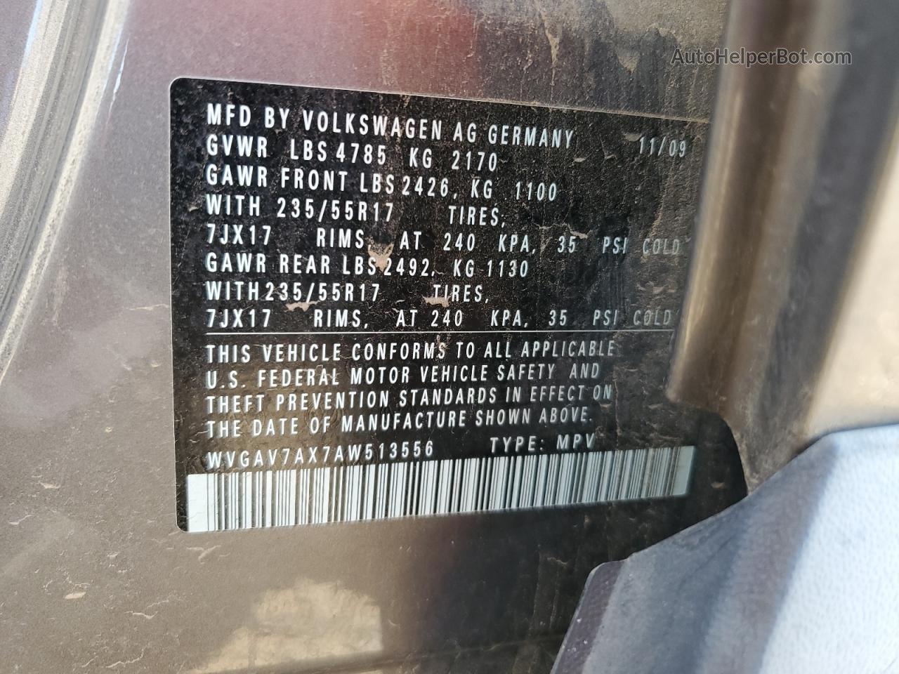 2010 Volkswagen Tiguan S Серый vin: WVGAV7AX7AW513556