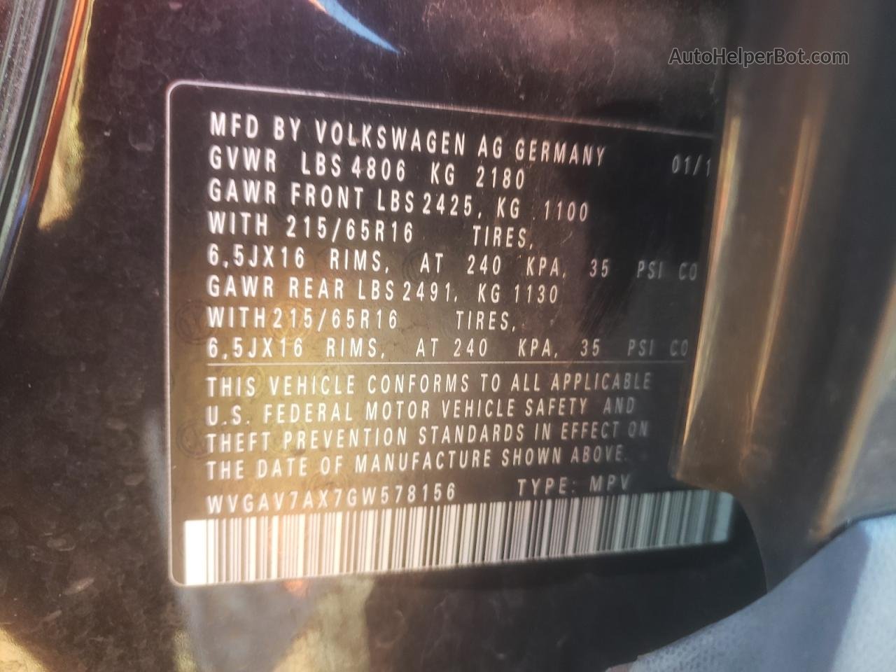 2016 Volkswagen Tiguan S Черный vin: WVGAV7AX7GW578156