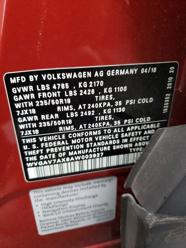 2010 Volkswagen Tiguan S Красный vin: WVGAV7AX8AW003927