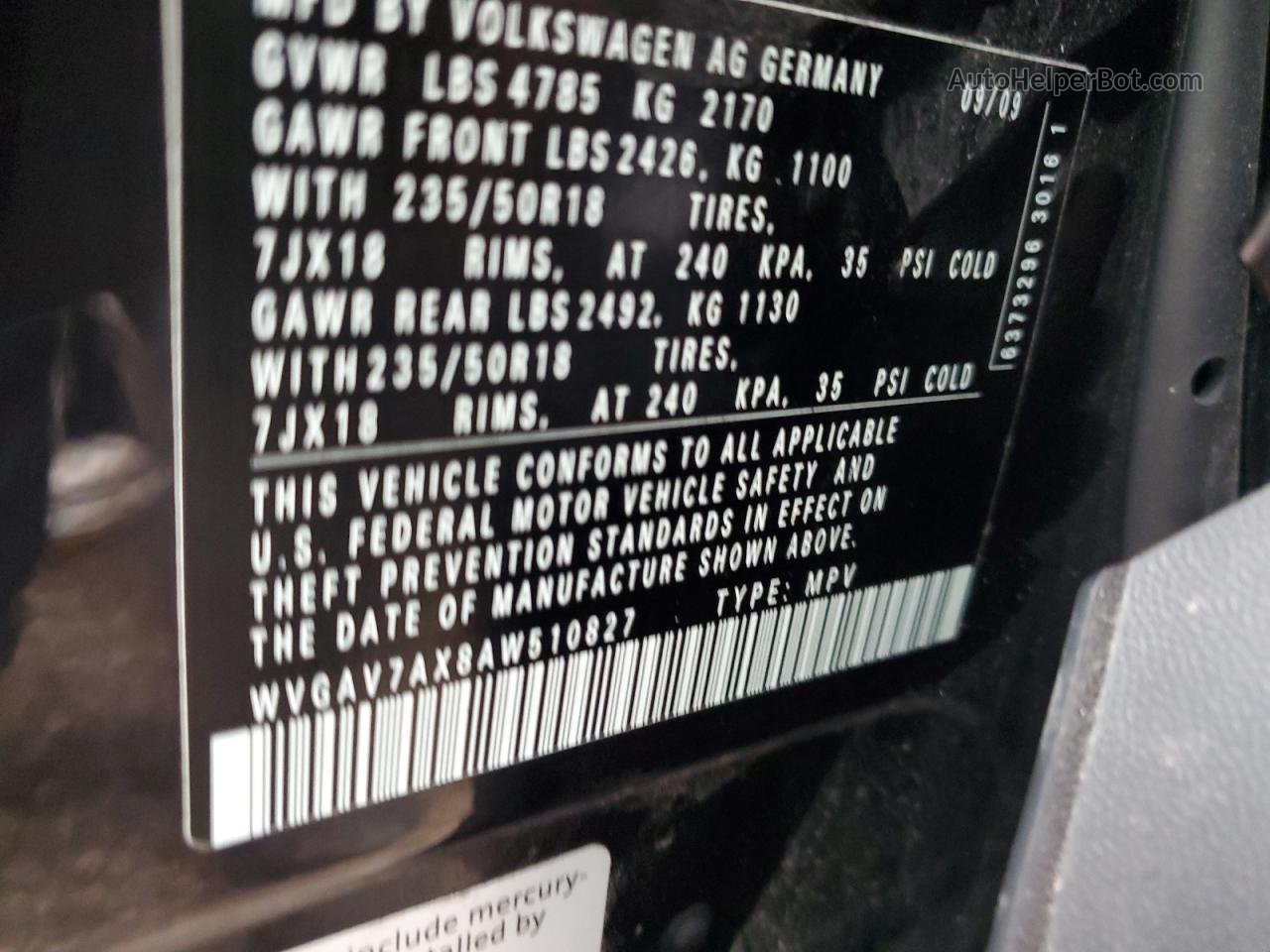 2010 Volkswagen Tiguan S Черный vin: WVGAV7AX8AW510827
