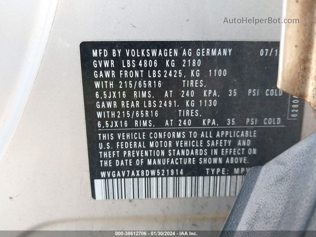 2013 Volkswagen Tiguan S Silver vin: WVGAV7AX8DW521914