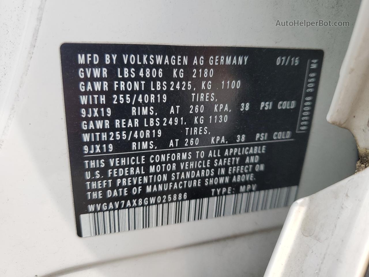 2016 Volkswagen Tiguan S White vin: WVGAV7AX8GW025886