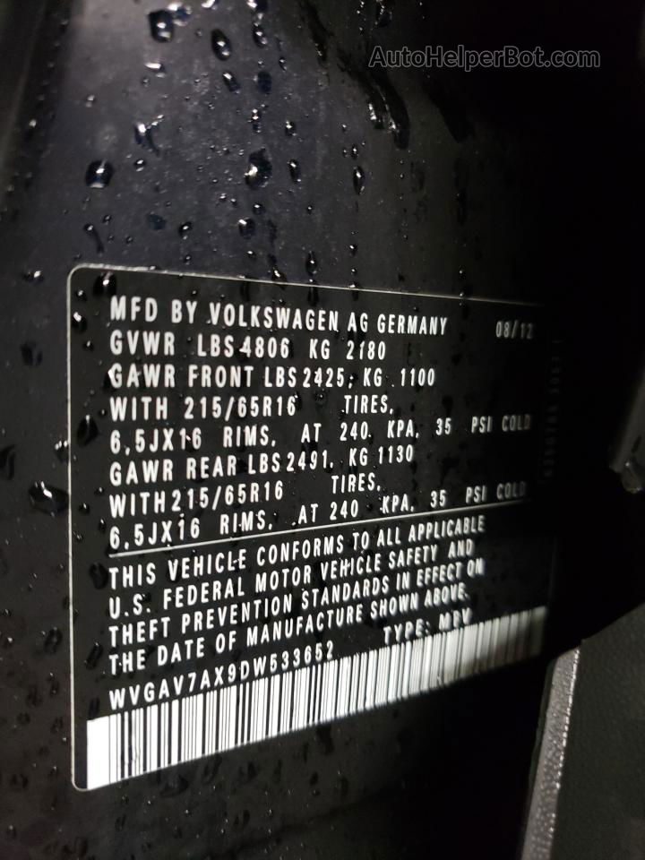 2013 Volkswagen Tiguan S Black vin: WVGAV7AX9DW533652