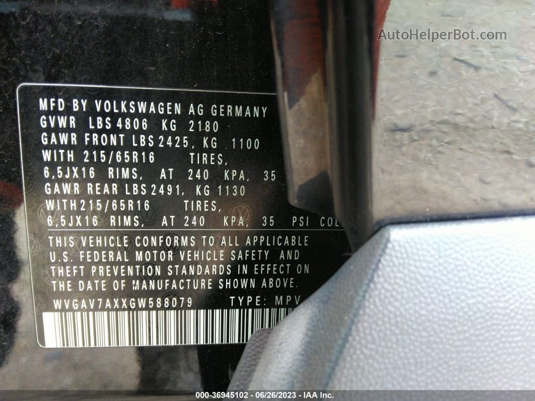 2016 Volkswagen Tiguan S Черный vin: WVGAV7AXXGW588079