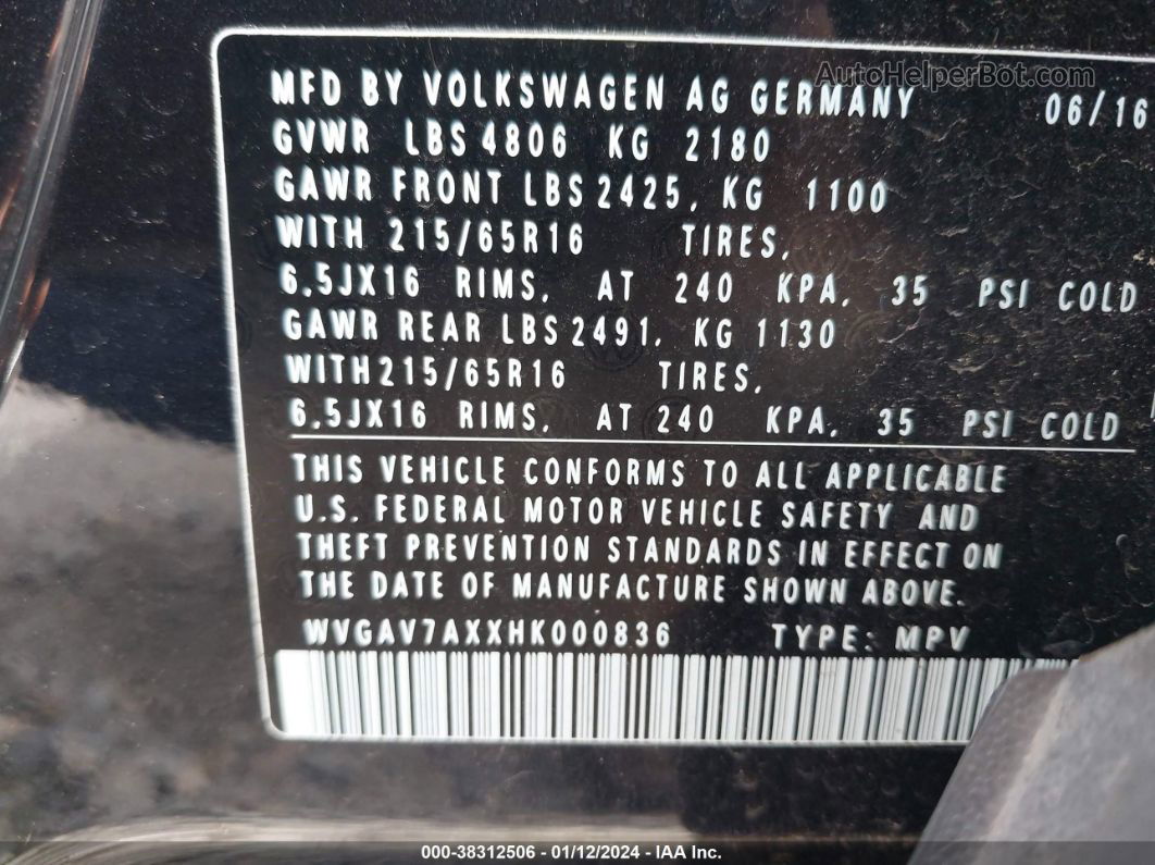 2017 Volkswagen Tiguan 2.0t S Черный vin: WVGAV7AXXHK000836