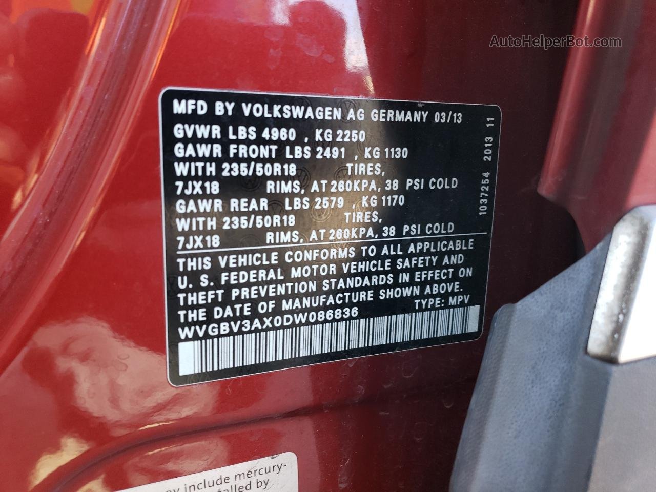 2013 Volkswagen Tiguan S Red vin: WVGBV3AX0DW086836